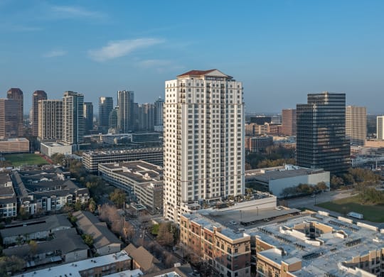 an aerial view of exterioe of the building during the dat at Dominion Post Oak in Houston, TX