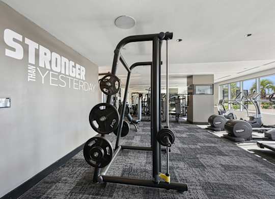 A gym with a wall that says