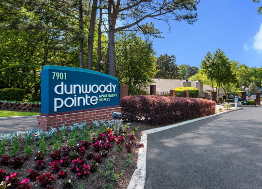 entrance sign at Dunwoody Pointe in Sandy Springs, GA