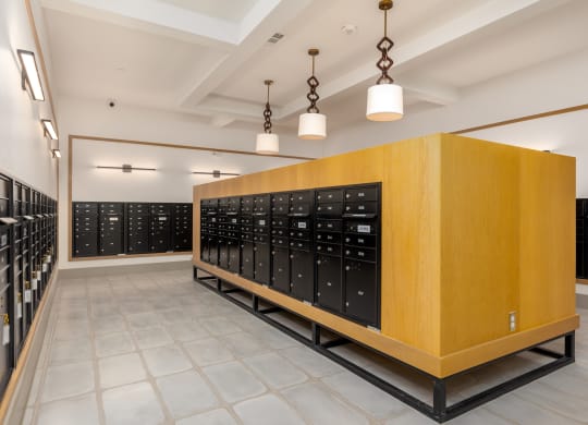 Indoor mailroom at Era apartments in Denton, TX