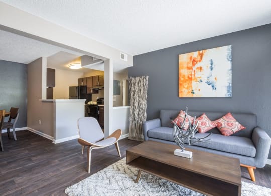 Model Unit Living Room at Greensview Apartments in Aurora, Colorado, CO