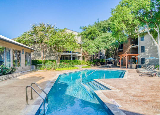 Large swimming pool at Hillside Creek Apartments in Austin, TX