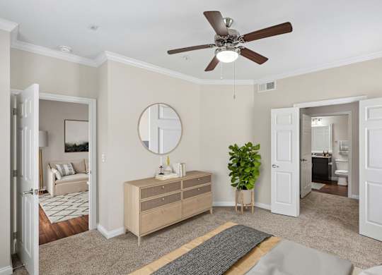 Overlook virtually staged bedroom at Hilltops in Conroe, TX