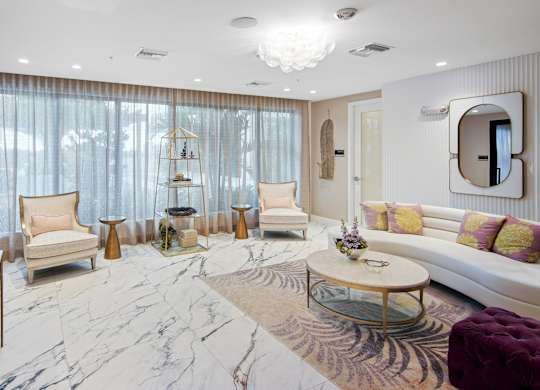 Waiting area to the beauty and hair salon at Hollywood Heights on the Boulevard Luxury Apartments in Hollywood, FL