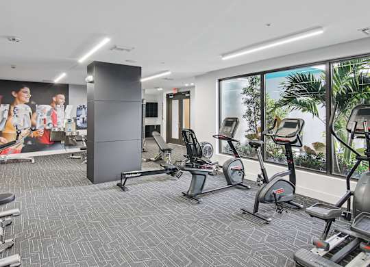 Cardio machines in our state-of-the-art fitness center at Hollywood Heights on the Boulevard Luxury Apartments in Hollywood FL