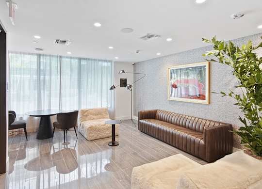 Waiting area to the beauty and hair salon at Hollywood Heights on the Boulevard Luxury Apartments in Hollywood, FL