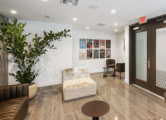 Waiting area to the beauty and hair salon at Hollywood Heights on the Boulevard Luxury Apartments in Hollywood, FL