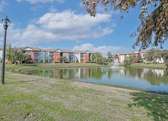 Pond with our apartments in the background at Ultris Island Park in Shreveport, LA