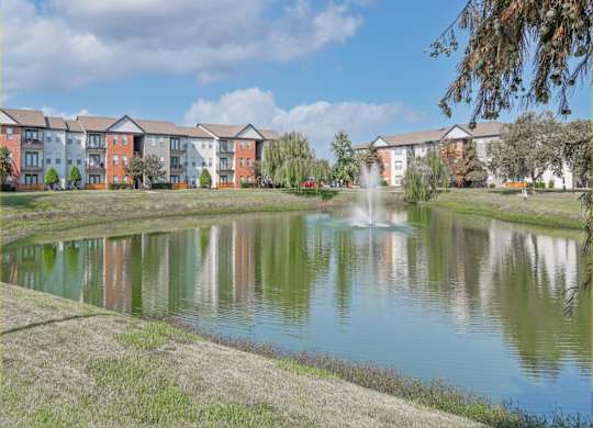 View of the pond with our apartments in the background at Ultris Island Park in Shreveport, LA