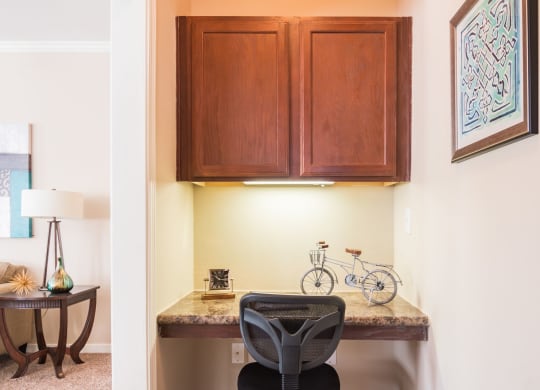 Model Built-In Desk Area at Island Park Apartments in Shreveport, Louisiana, LA