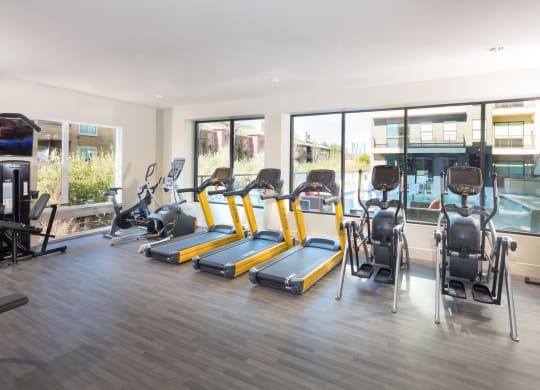 fitness center with treadmilols and elipticals at Knox Heights in Dallas, TX