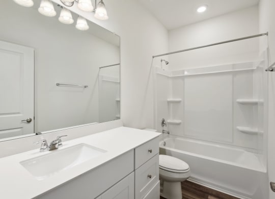 a bathroom with a sink toilet and bathtub