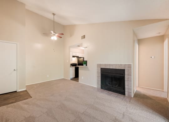 Model Living Room with Fireplace at Vista Crossing Apartments in San Antonio, TX