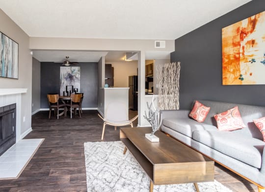Model Unit Living Room at Greensview Apartments in Aurora, Colorado, CO