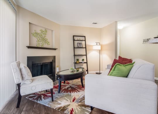 Model Unit Living Room at Poplar Place Apartments in Carrboro, NC