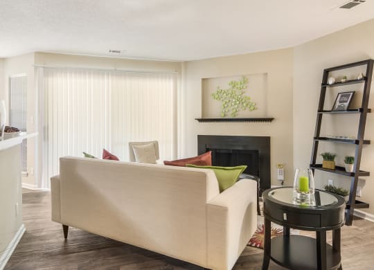Model Unit Living Room at Poplar Place Apartments in Carrboro, NC
