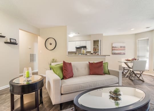 Model Unit Living Room at Poplar Place Apartments in Carrboro, NC