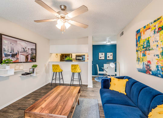 Model Living Room and Dining Area at The Park on Preston in Dallas, Texas, TX