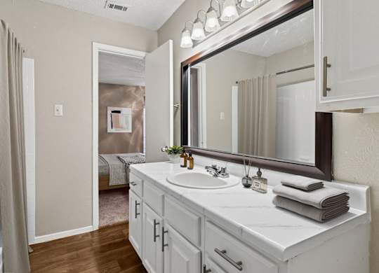 Virtually staged b2 bathroom at Noel on the Parkway in Dallas, TX