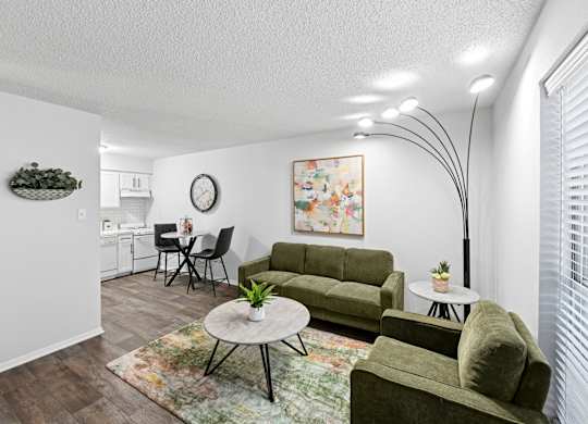 Model unit living room at Oaks of Denton in Denton, TX