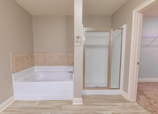 Bathroom with Stand-Alone Shower at Parkside Grand Apartments in Pensacola, FL