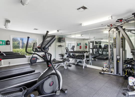 Fitness center with cardio machines like an elliptical at Oakley Run apartments in Smyrna, GA