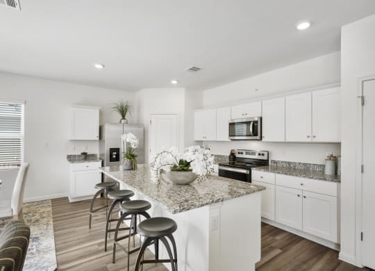 Redbud kitchen with stainless steel appliances, granite countertops at at Beacon at Ashley River Landing in Summerville, SC