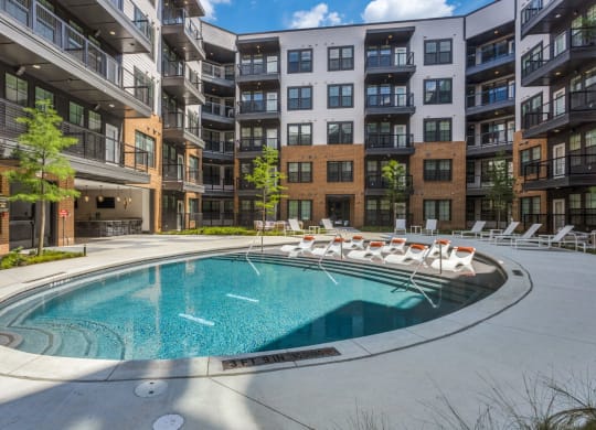 Resort-style Pool for Enjoymentat at St. Elmo Apartment in Austin, TX