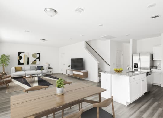 Sycamore furnished showcase of living area and kitchen