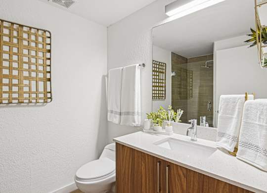 Sixty2 floor plan bathroom studio apartment at Twenty2 West luxury apartments in Miami, FL