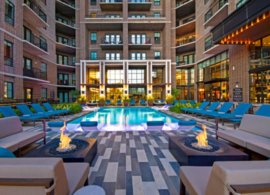 Firepit  In Lounge Area Next To Pool at The Case Building, Dallas, Texas