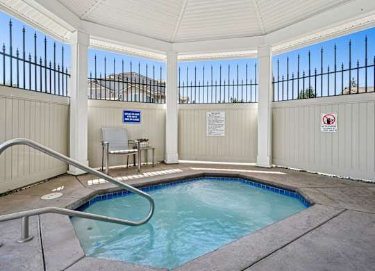 Pool area hot tub at The Madison apartments in Olympia, WA