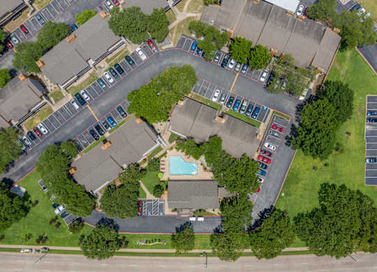 A bird's eye view of Vine Apartments in Arlington, TX