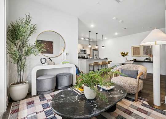 Living Room Model Unit at Woodgate Place in Waco, TX