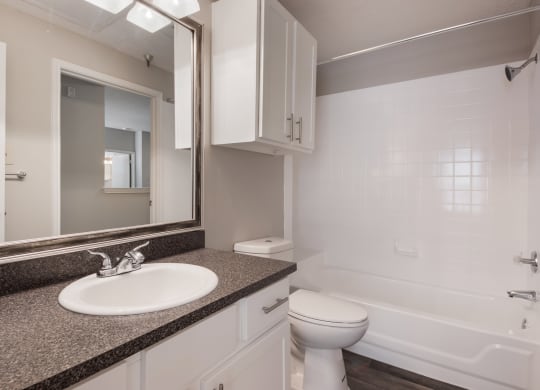 a bathroom with a sink toilet and bathtub