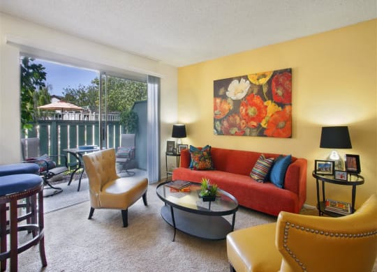 One BR Apartments in Goleta CA - Pacific Oaks - Living Room with Plush Carpeting