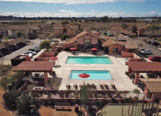 Top view of swimming pool, at Willow Springs, Goleta, CA