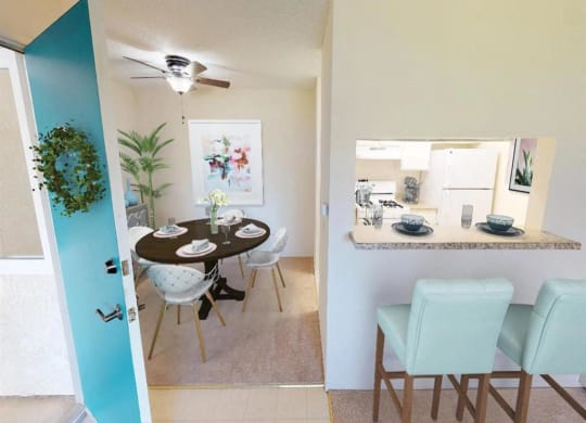 Graceful Dining Area, at  Oceanwood Apartments, Lompoc California