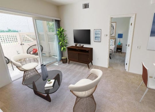 Living Room With Balcony And bedroom View at Knollwood Meadows Apartments, California, 93455