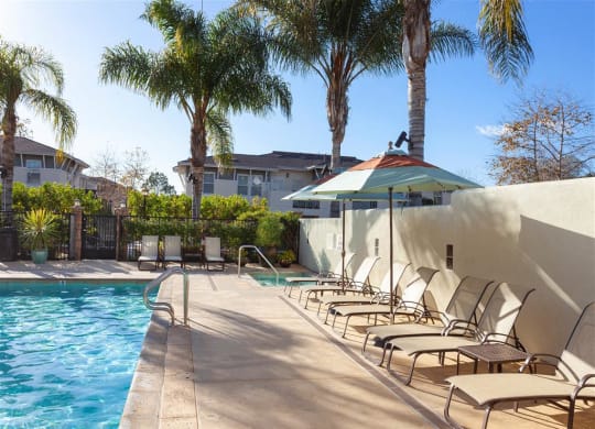 Pool Side Relaxing Area, at Ralston Courtyard Apartments, California, 93003