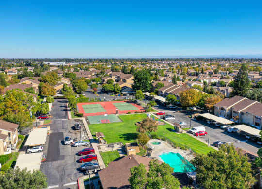 Hastings Park Aerial shot from the sky above the apartment community 