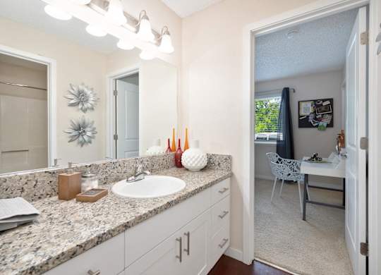 Designer Granite Countertops In All Bathrooms at Hidden Oaks Apartments, California, 95621