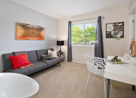 Decorated Living Room With Natural Light at Hidden Oaks Apartments, Citrus Heights, CA
