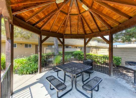 Outdoor Picnic Area in Gazebo and Table  at Olympus Park Apartments, Roseville, 95661