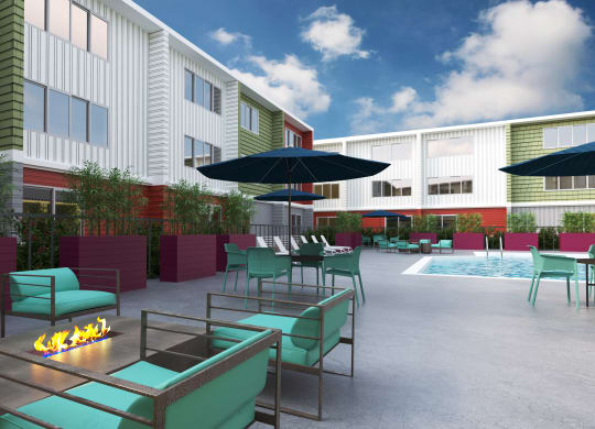 Pool Area and Fire Pit  at Track 281 Apartments, Sacramento, CA