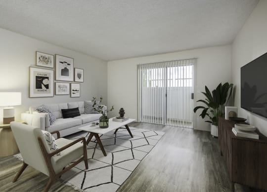our apartments offer a living room with a couch and a table at Renaissance Park Apartments, California