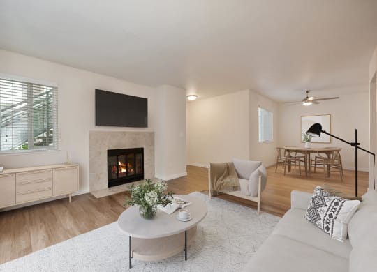 Beige Carpet In Living Room at Rush River Apartments, Sacramento, CA, 95831