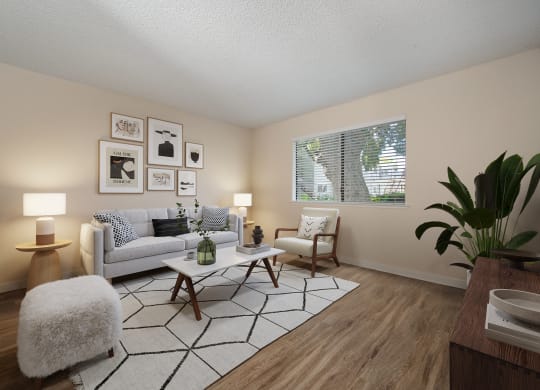 our apartments offer a living room with a couch and a coffee table at Silverstone Apartments, California