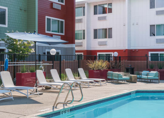 our apartments have a pool and lounge chairs