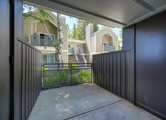 Private patio at Rush River Apartments, California, 95831